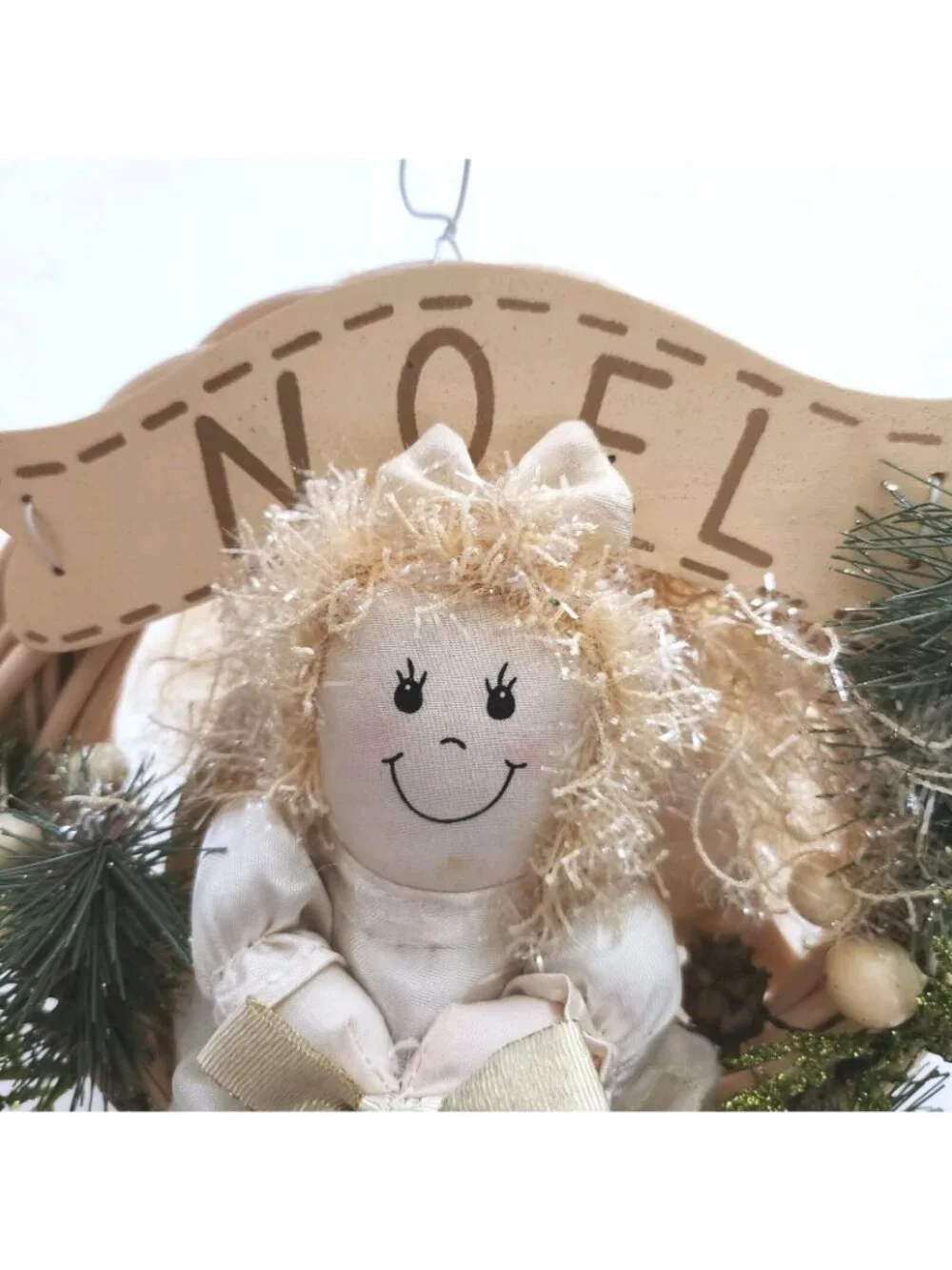 Angel Plush Doll Christmas Noel Wreath Sign Holiday Decor Handmade Decor
